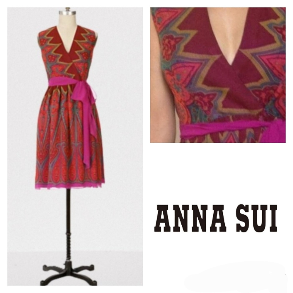 Anthropologie Anna Sui Print Wrap Sleeveless Dress Size 2